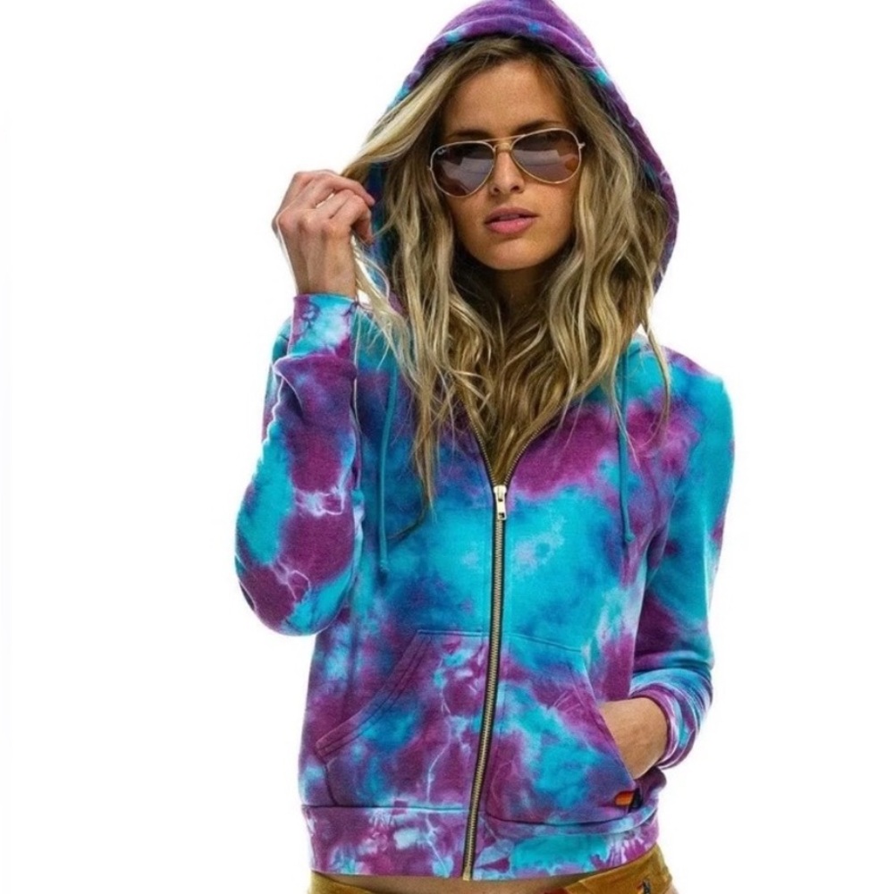 Aviator Nation Pink and Blue Tie-Dye Hoodie